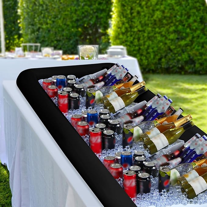 Large Inflatable Serving Bar 72 x 30 x 5'' Inflatable Ice Serving Buffet Bar Inflatable Cooler Ice Buffet Salad Serving Trays with Drain Plug for Pool Outdoor Party Picnic (Black,2 Pack)