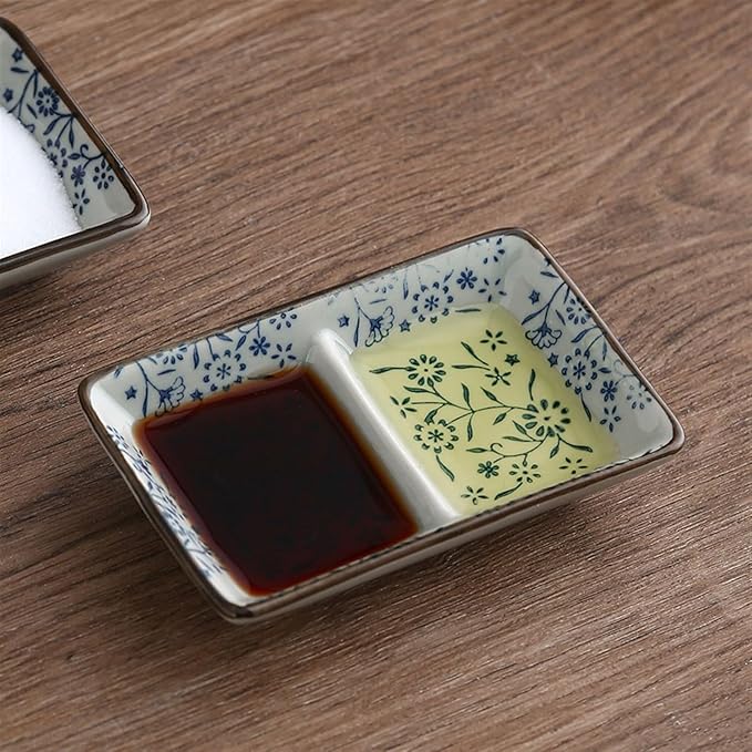Appetizer Plates Double Compartment Dessert Plate Ceramic Chinese Seasoning Dish Commercial Barbecue Dipping Dish Sauce Dish for Condiment