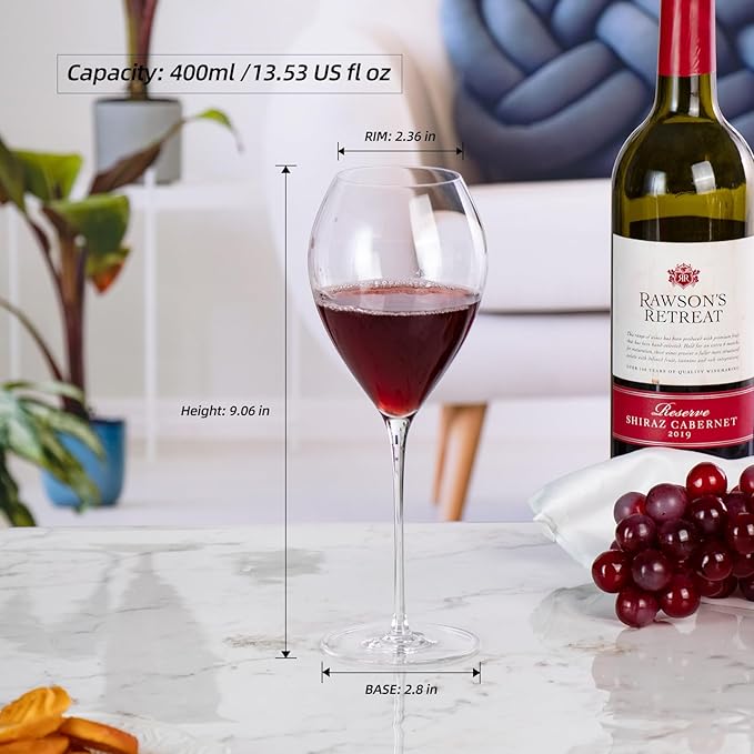 KAMMAK Wine Glasses Crystal Red and White Wine Glasses Set of 2, 13.5oz Hand Blown Large Glassware with Long Stem, Premium Glassware for Wine tasting, Birthday Gift, Party, Anniversary