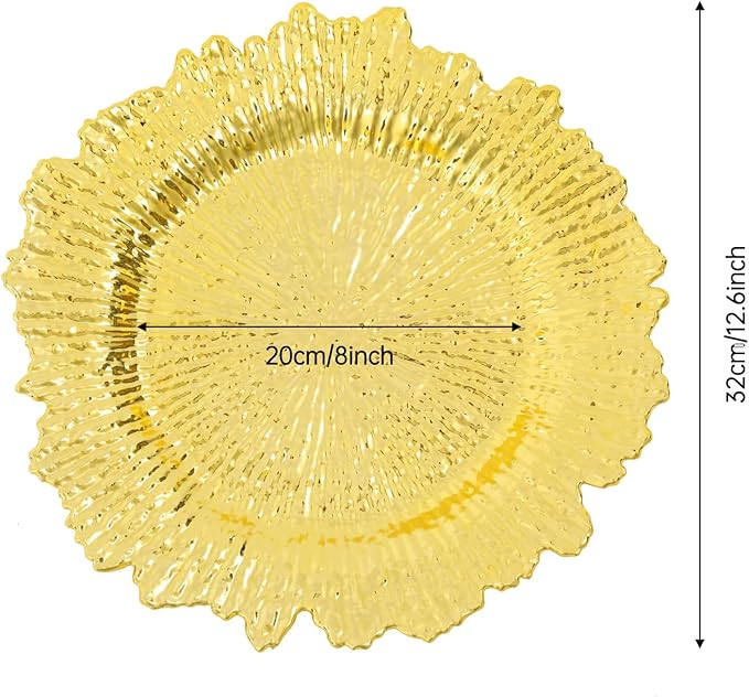 24 PCS Charger Plates Bulk, 13 Inch Floral Reef Plastic Charger Dinner Plates Round Service Plates Decorative Chargers Bulk for Table Setting Wedding Party Event(Gold)