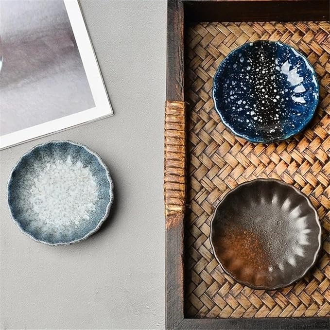 Appetizer Plates Round Sauce Dish Ceramic Seasoning Dish Barbecue Sauce Flavor Plate Home Snack Plate for Condiment(Gold)