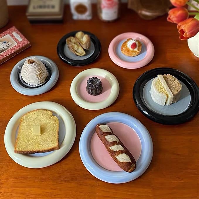SONGCHAO Party Supplies Round Dinner Plate Cute Dessert Plate Ceramic Plate Home Dinner Salad Plate Color Breakfast Plate Plate Party Plates (Color : 002)