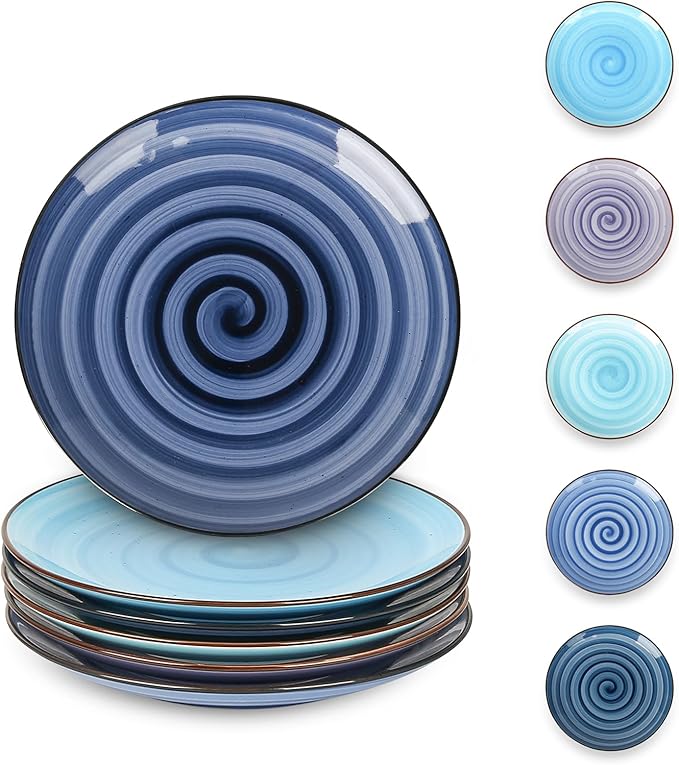 Selamica Ceramic Dessert Plates Set of 6,6 Inch Appetizer Plate for Kitchen for Cake Snacks Side Dish, Microwave Dishwasher Safe, Gradient Blue