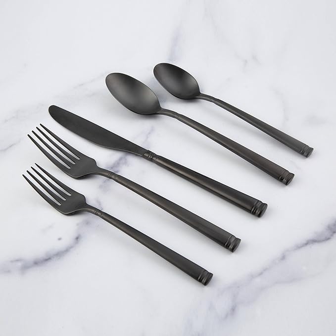 Cambridge 510020CPG12DS Emmy Black Satin 20-Piece Flatware Set