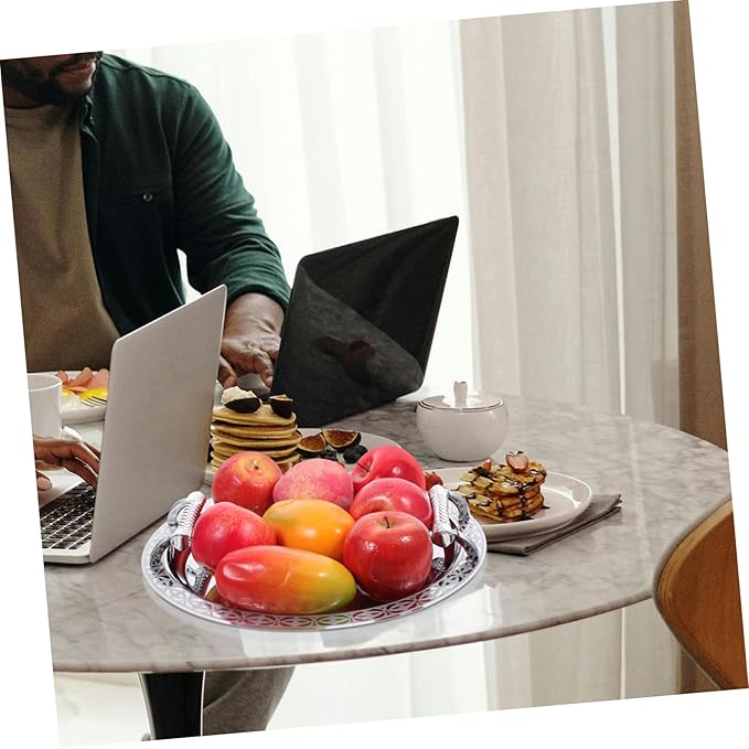 European Style Pattern Fruit Plate Decorative Serving Tray for Home and Party Stainless Steel and Plastic Dessert Holder for Snacks and Dried Fruit
