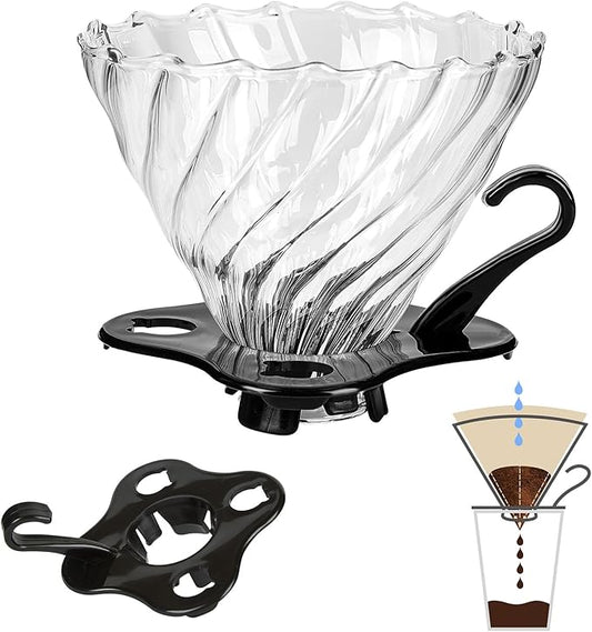 V60 Pour Over Coffee Dripper, 02 Filter For 1-4 Cups Reusable Coffee Maker 60° Heat-Resistant Glass Cone Easy-to-Clean Drip Coffee Maker Perfect for Pourover Coffee Enthusiasts