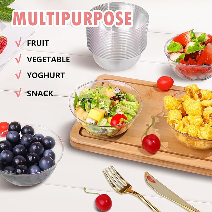 80 Pack 6 oz Clear Plastic Bowls, Disposable Salad Serving Bowls for Soup Fruit Snack Appetizer Parfait, Small Durable Ice Cream Dessert Bowls for Home Kitchen Wedding Catering Party Supplies