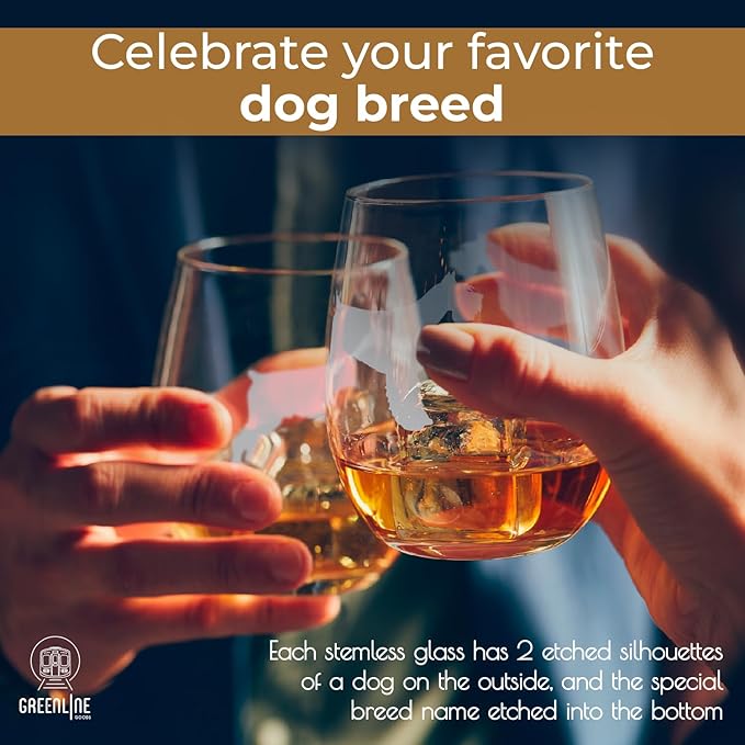 Schnauzer Stemless Wine Glasses (Set of 2) | Unique Gift for Dog Lovers | Hand Etched with Breed Name on Bottom