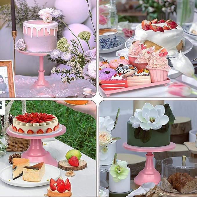 3 Pcs Metal Cake Stand Set 8/10/12 inch Dessert Table Display Perfect for Baby Shower Wedding Birthday(Pink)