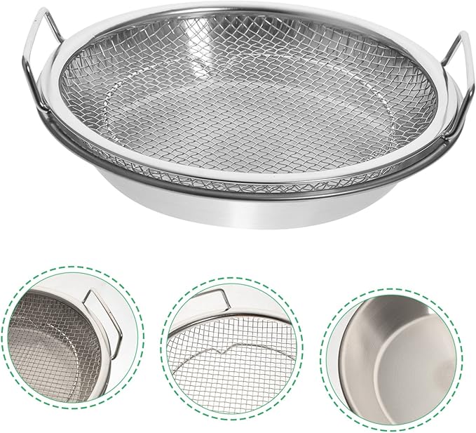 1 Set Mesh Drain Pan Barbeque Grill Plate Vegetable Drainer Fried Food Draining Rack Barbecue Grill Tray Smokeless Roasting Pan Roasting Tray Fruit Stainless Steel Egg Steamer