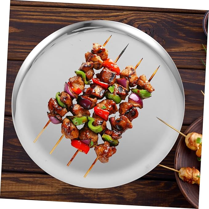 PRETYZOOM Stainless Steel Plate Versatile Serving Tray Round Food Serving Plate Catering Trays