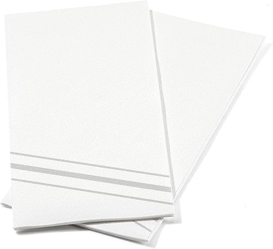 50 Pack Linen Feel Guest Paper Hand Towels | Disposable Super Absorbent Airlaid Paper Towels For Bathroom, Party, Weddings, Or Events | 12 x 17 Inches 1/6 Folded Decorative Design
