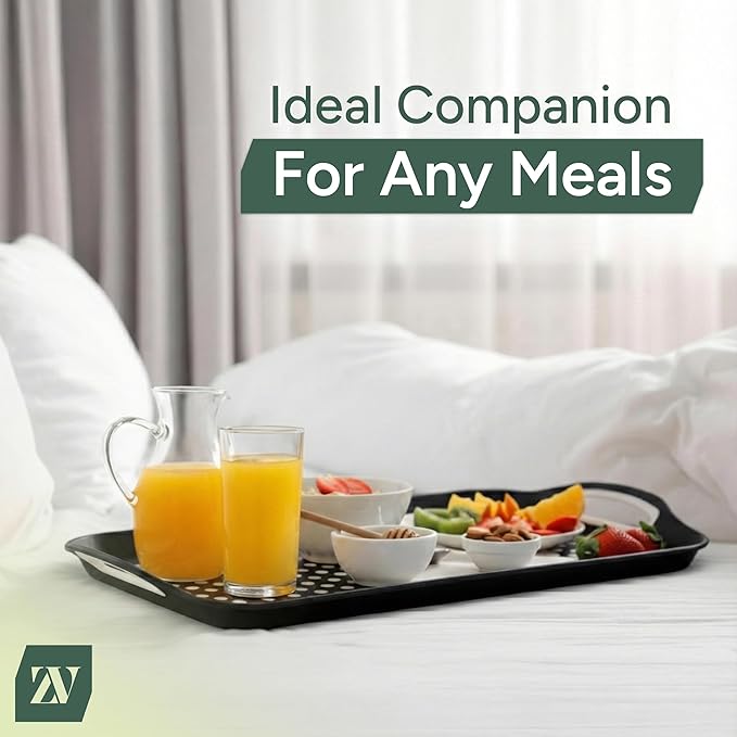 Zuvo Anti-Slip Food Serving Tray with Handles (Set of 2) – BPA-Free Plastic, Lightweight & Durable – Non-Slip Couch Trays for Eating & Drinks (Black)