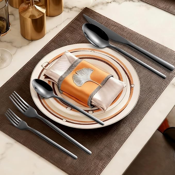 Black Silverware Set with Steak Knives, 20-Piece Flatware Set for 4, 18/10 Stainless Steel Cutlery for Home Kitchen and Restaurant