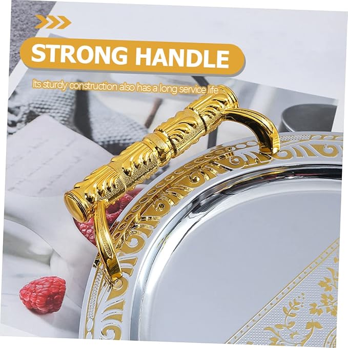 Mobestech Stainless Steel Fruit Tray for Party Silver Platter Handles Serving Tray for Household