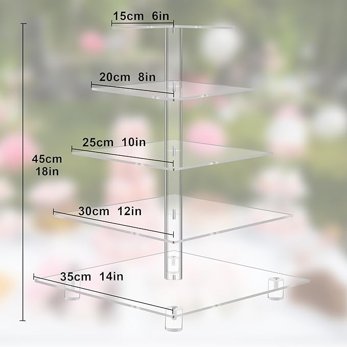 Cupcake Stand,5 Tier Large Cupcake Holder, Square Cupcake Tower Tree, Clear Cupcake Stand, Dessert Pastry Display Stand for Wedding, Party, Birthday