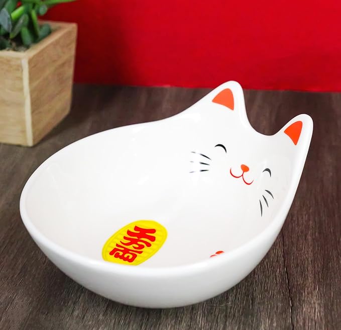 Ebros Gift Pack Of 4 Maneki Neko Lucky Cat Small 4.75" D Appetizer Snack Serving Coupe Plates Dish Flat Bowls For Hors D'oeuvres Sushi Ice Cream Serveware