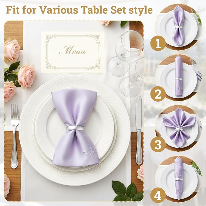 Suream Napkin Rings Bulk, Set of 12 Metal Christmas Napkin Rings, D-Shape Napkin Holders Rings for Thanksgiving Christmas Decor(Matte Silver Semicircle)