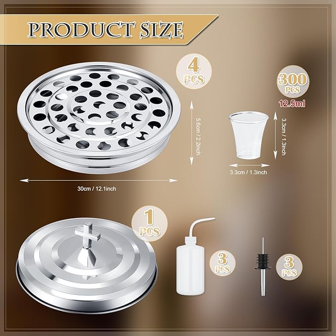 Zhehao 4 Sets Holy Communion Trays for Churches with Lid, Including 300 Disposable Communion Cups, 3 Churches Cup Fillers, 3 Spouts (Silver)