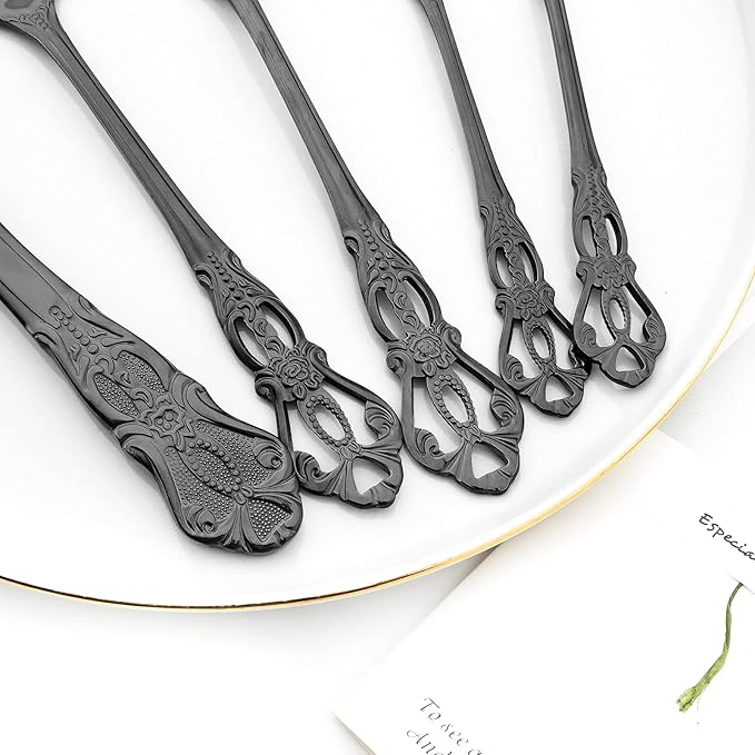 Elegant 32-Piece (4 Set) Retro Flatware Set, Stainless Steel Cutlery Set - Complete Eating Tableware Serving Set, Dishwasher Safe, Shiny Mirror Polish (Black)