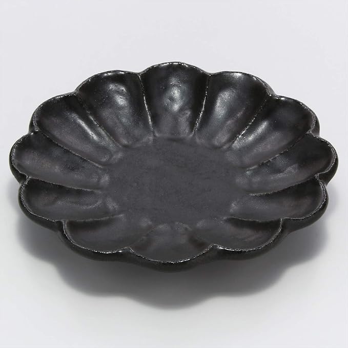 Mino Ware 555-0045 Kaneko Komohei Linka Plate, Serving Plate, Black, Kneeling Flowers, Diameter 5.5 inches (14 cm), Microwave and Dishwasher Safe, Made in Japan