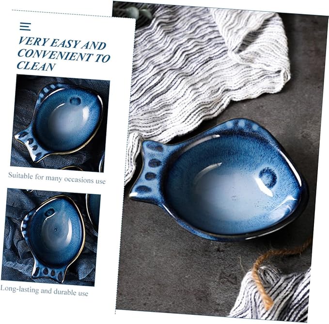 2Pcs Ceramic Dipping Dishes Small Fish Shaped Sauce Plates for Condiments Seasonings and Appetizers for Home Parties Weddings and Celebrations
