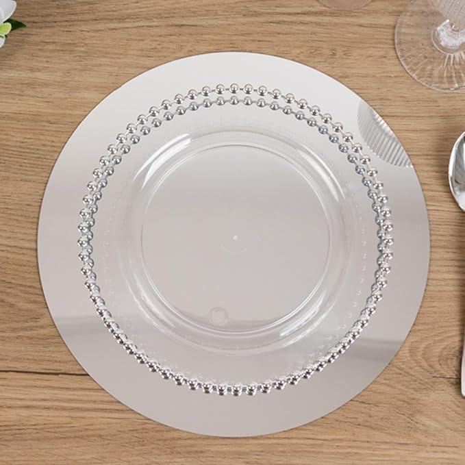 Efavormart 10 Pack Silver Round Acrylic Mirror Tray for Decoration, Circle Candle Plate Centerpiece Bases - 10"