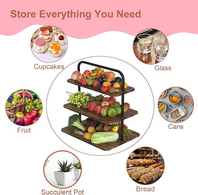 Cupcake Stand, 3-Tier Dessert Stand for 52 Cupcakes, Wood & Metal Tower Display Premium Holder Dessert Tree Tower for Christmas Birthday Weddings Party Decor, Serving Tray, Wood Brown