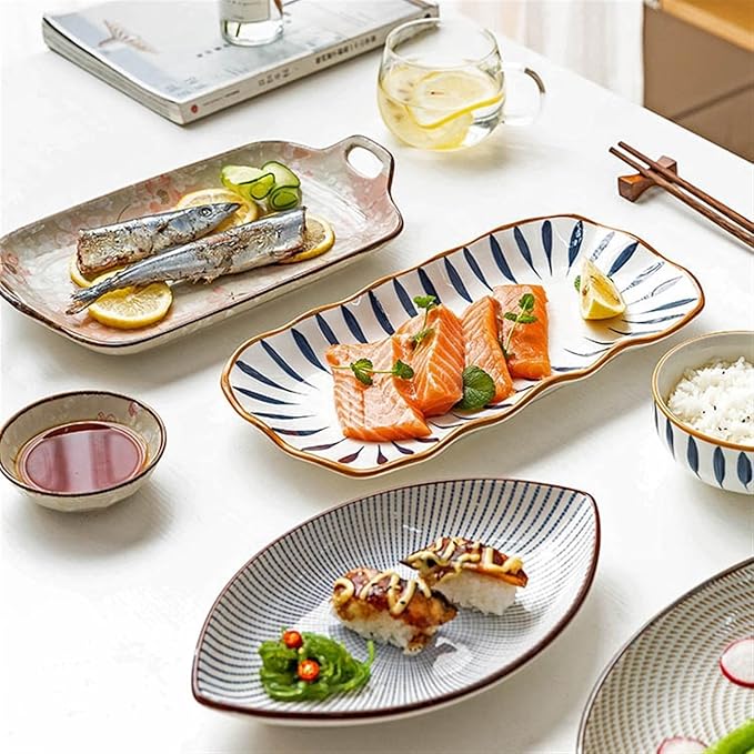 SONGCHAO Party Supplies Creative Binaural Handle Ceramic Plate Kitchen Rectangular Plate Home Kitchen Western Food Plate Dessert Plate Party Plates (Color : D)