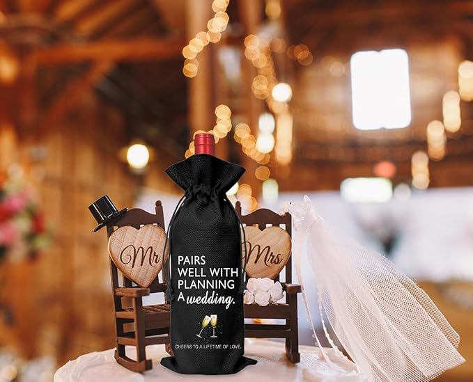 Wine Bag Wedding Gift for Mr and Mrs - Engagement Gift J14-Black