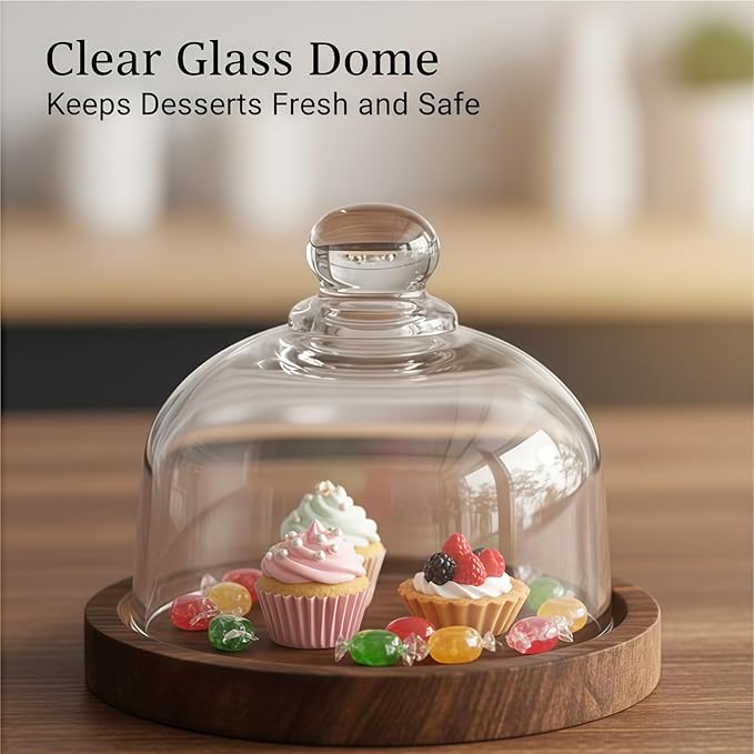 Charcuterie Snow Globe Container,Mini Individual Snow Globe Charcuterie Board with Wooden Base,Mini Cake Stand with Glass Dome Lid for Cheese Snacks and Holiday Table Decor (3pcs)