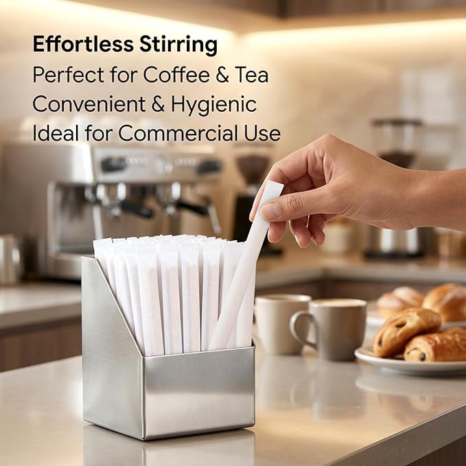 MAQIHAN 250PCS Individually Wrapped Wooden Coffee Stirrers - 5.5 Inch Biodegradable Beverage Stir Sticks for Hot & Cold Drinks, Eco-Friendly Disposable Coffee Sticks for Office, Home, Café