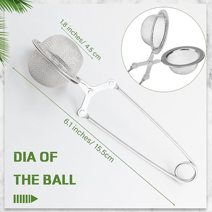 Yinder 108 Pcs Stainless Steel Tea Infuser with Handle Snap Ball Tea Strainer Metal Tea Ball Infusers for Loose Tea Fine Mesh Ball Tea Filter Tea Pincer Reusable Tea Steeper with Tong for Tea Bag
