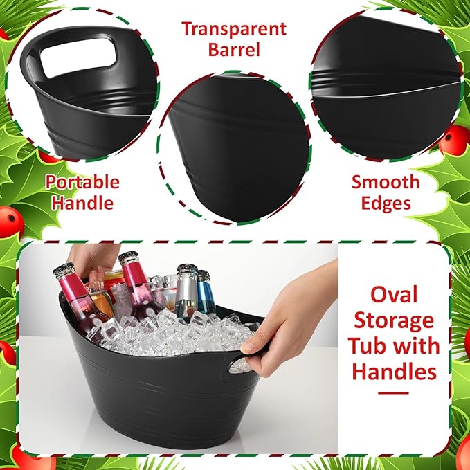 Norme 24 Pcs Oval Storage Tub with Handles 4.5L Plastic Ice Bucket, Wine, Beer, Champagne Drink Cooler for Parties, Beverage Storage Basket(Black)