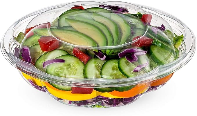 GUSTO [18 oz. - 50 Count Clear Plastic Salad Bowls with Lids, Disposable Salad Containers - Perfect for Takeout, Salads, and Meal Prep (Formerly Comfy Package)
