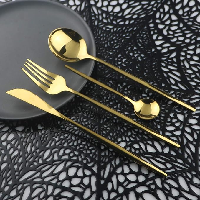 Mirror Polished Black Silverware Set,24-Piece 304 Stainless Steel Satin Finish Flatware Set,Kitchen Utensil Set,Tableware Cutlery Set for Home and Restaurant, Dishwasher Safe Service For 6