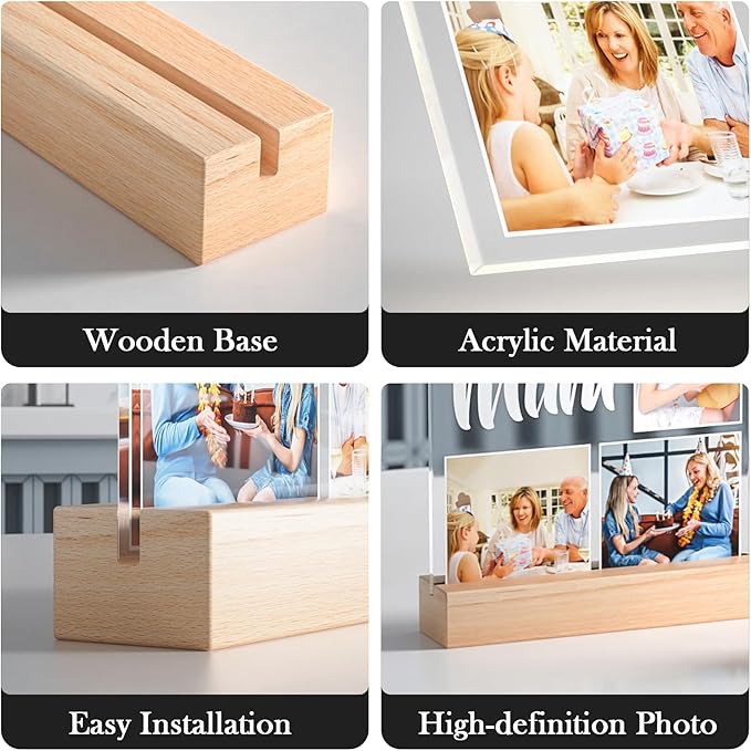 Personalized Christmas Gifts for Mom from Daughter and Son, Custom Picture Frames with Photo, Custom Photo Frame with Night Light, Customized Picture Frame, Personalized Birthday Gifts for Mom