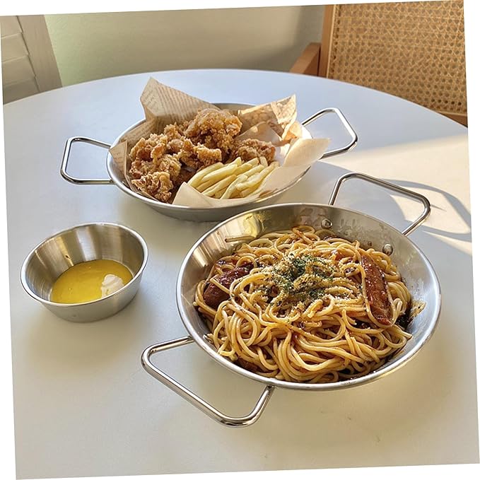 Stainless Steel Double Handle Snack Bowl Serving Tray for French Fries Fried Chicken Appetizers for Home Parties Catering Use