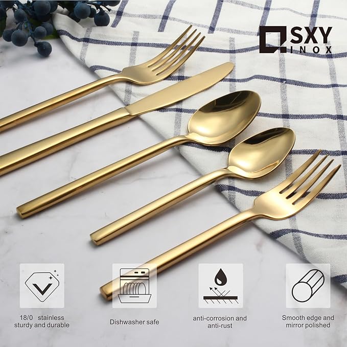 Silverware Set for 4,20 Pieces Forged Stainless Steel Flatware Set Cutlery Set,Heavy Duty and Modern Desgin,Fancy Tableware Cutlery Set for Home,Restaurant,Mirror Polished,Dishwasher Safe