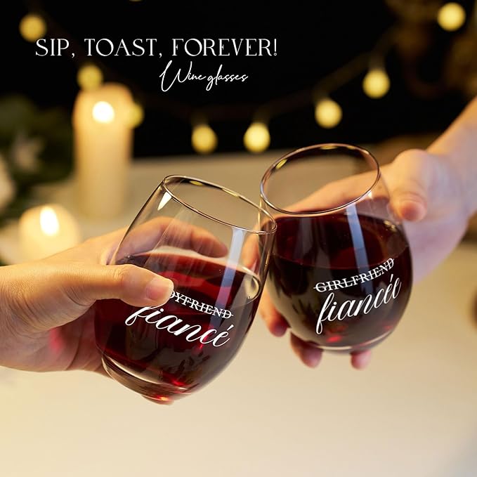 AW BRIDAL Engagement Gifts for Couples 2025 Wine Glasses Set, Fiance Gifts for Women and Newly Wed, Wedding Gift for Bride and Groom, Wine Decanter Set for Engagement Party and Proposal Decorations