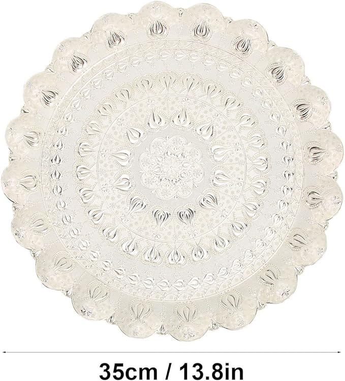 Qinlorgo Turkish Coffee Tray Round Dessert Coffee Tray (Silver)