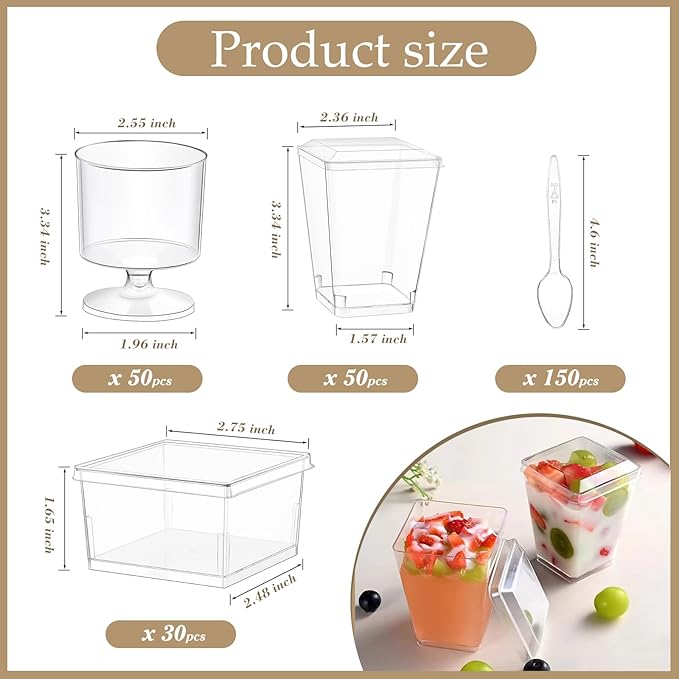 tchrules 280 Packs Dessert Cups with Lids, 5oz Mini Clear Plastic Dessert Cup Parfait Appetizer Cups for Serving Fruit Trifle Mousse Ice Cream and Pudding (280)