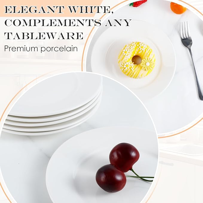 Porcelain Dessert Plates Set of 12, 7 Inch White Dinner Plates, White Salad Plate, Ceramic Appetizer Plate for Snack, Bread, Fruit, Cake, Microwave & Dishwasher Safe