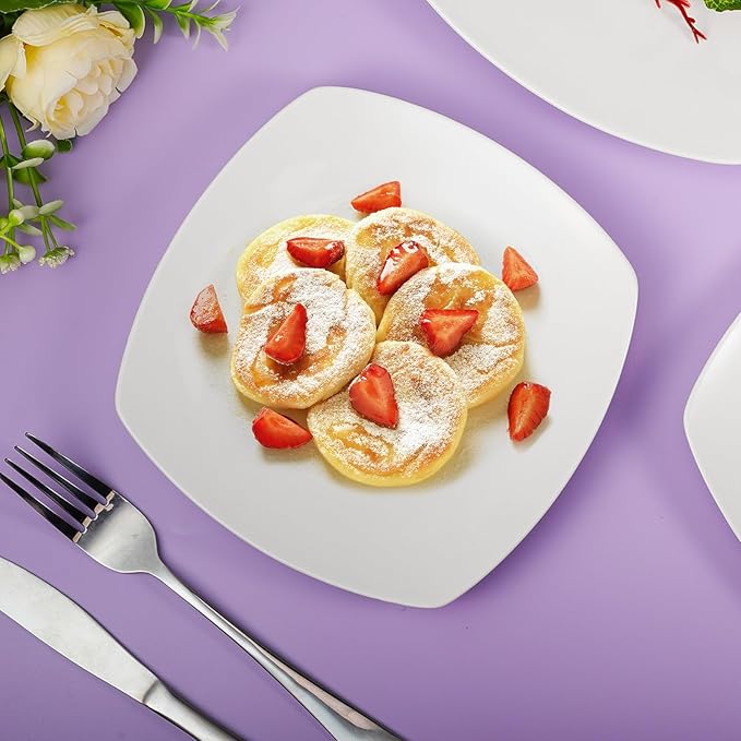 Blcculi 10.5'' Porcelain Dinner Plates,Set of 6 Square Dinner Plates,Porcelain Dessert Plate,White Square Serving Plate for Salad, Pasta, Steak,Snacks