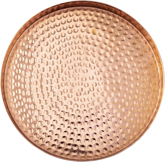 MyGift 11 Inch Deluxe Hammered Copper Kithchen Accessories Tray - Aluminum Plated Copper Platter and Vanity Tray - Handcrafted in India