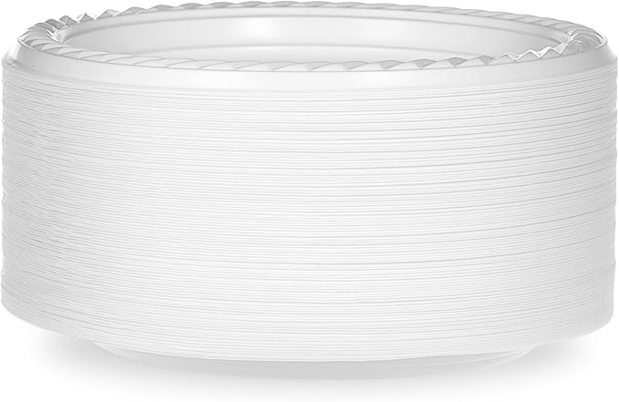 Basix 100 Count Disposable Plastic Plates Microwave Safe 7-Inch, White