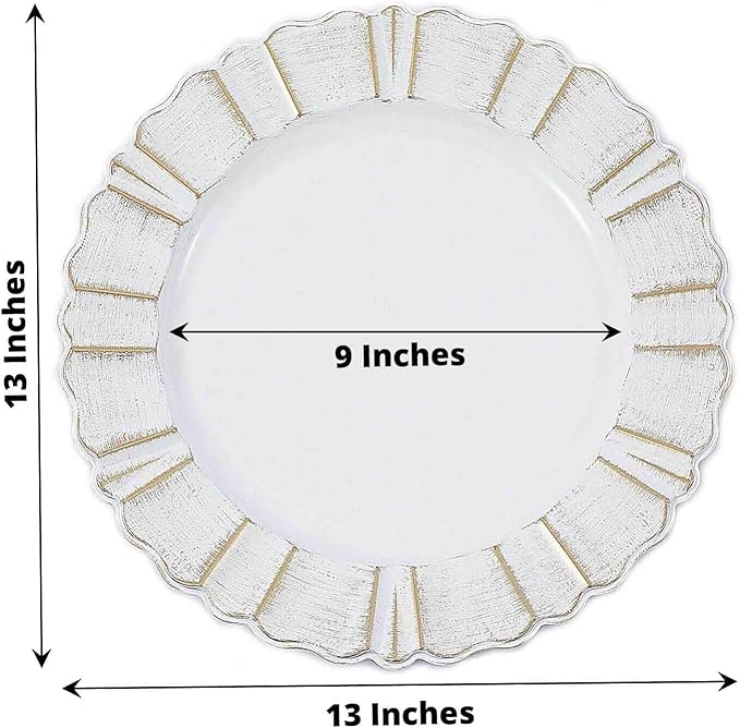 Efavormart Set of 6-13" Round - White Plastic Charger Plates With Waved Scalloped Rim for Wedding, Outdoor Receptions, Banquets, Holiday Dinner plates Chargers