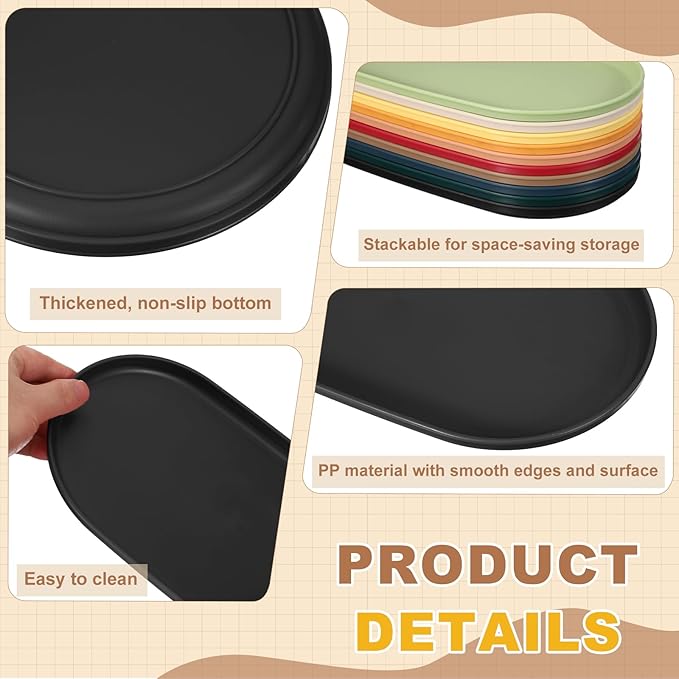 uxcell 2Pcs Fast Food Serving Trays, 12x6.6 Oval Reusable Restaurant Serving Trays for Kitchen Restaurant Coffee Fruit Burger Lunch Dessert, Black