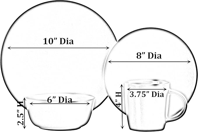 Rimmed Dinnerware Set | Mugs, Salad and Dinner Plates and Bowls Sets, Dishes with Highly Chip and Crack Resistant, Dishwasher and Microwave Safe (Black, Service For 8)