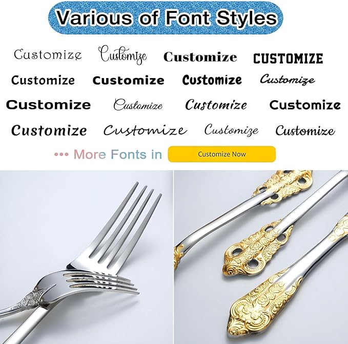 [2 Pack] Personalized Vintage Wedding Forks, Custom Luxury Dinner Forks Engraved with Name/Date, Customized Antique Baroque Flatware for Dessert Cake Salad Gift for Party Favors Engagements